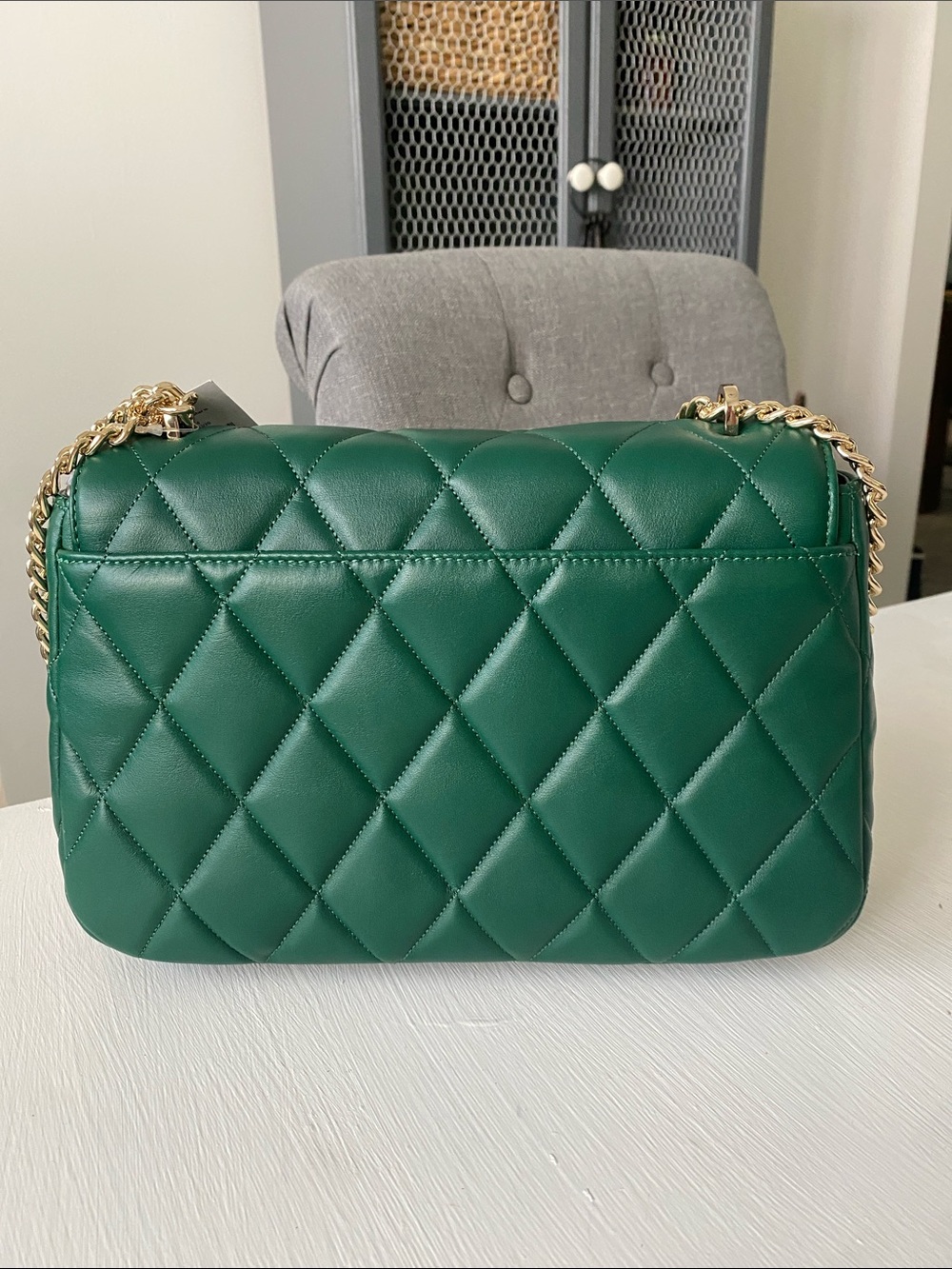 Kate Spade Green Carey Smooth Leather Medium Flap Quilted Shoulder Bag NWT - Picture 7 of 15